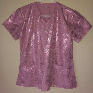 ZINNIA Shimmery Animal Print Pretty-in-Pink 3-Pocket Top Women's M